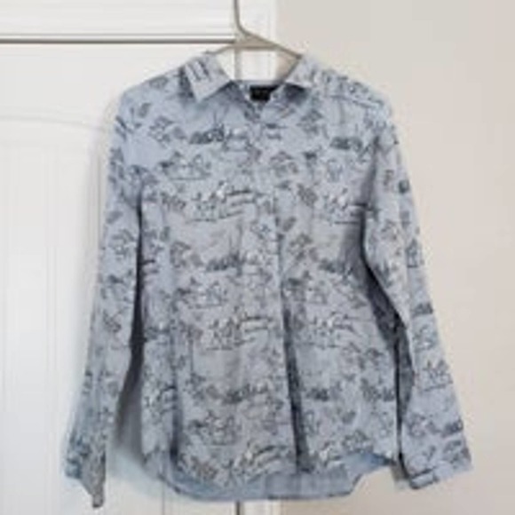 Bit &Bridle for her blue horse button up shirt long sleeve size L - Picture 1 of 4